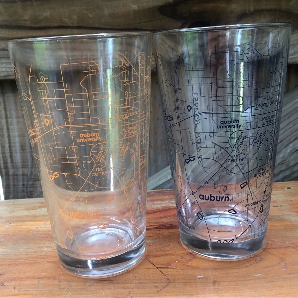 Set of 2 Auburn University Map Pint Glasses 14oz